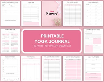 Yoga Journal Printable - Daily Yoga Tracker - Mindfulness Pages - Meditation Journal - Mental Health Planner - Digital Download PDF