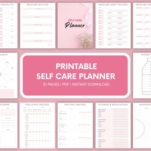 Planner di auto-cura stampabile - Diario di consapevolezza - Pacchetto di planner per il benessere - Organizzatore di routine - Tracker dell&#39;amore per se stessi - Download digitale in PDF