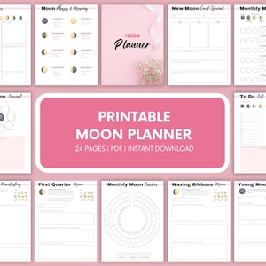 Moon Planner Printable - Astrology Planner - Digital Moon Calendar - Lunar cycle - Moon Phase Tracker - Digital Download PDF