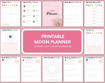 Moon Planner Printable - Astrology Planner - Digital Moon Calendar - Lunar cycle - Moon Phase Tracker - Digital Download PDF