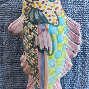 Vtg MacKenzie Childs Drawer Pull "Fish Story" Hand-Painted Ceramic Drawer Pull / Cabinet Knob (Right Facing) 1990s Discountinued