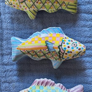 Vtg MacKenzie Childs Fish Story Drawer Pulls Set of 3 Ceramic Cabinet Knobs MINT