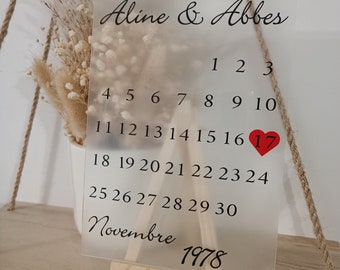 Panneau date personnalisé. Calendrier date. Cadeau couple, mariage, anniversaire. Date importante.