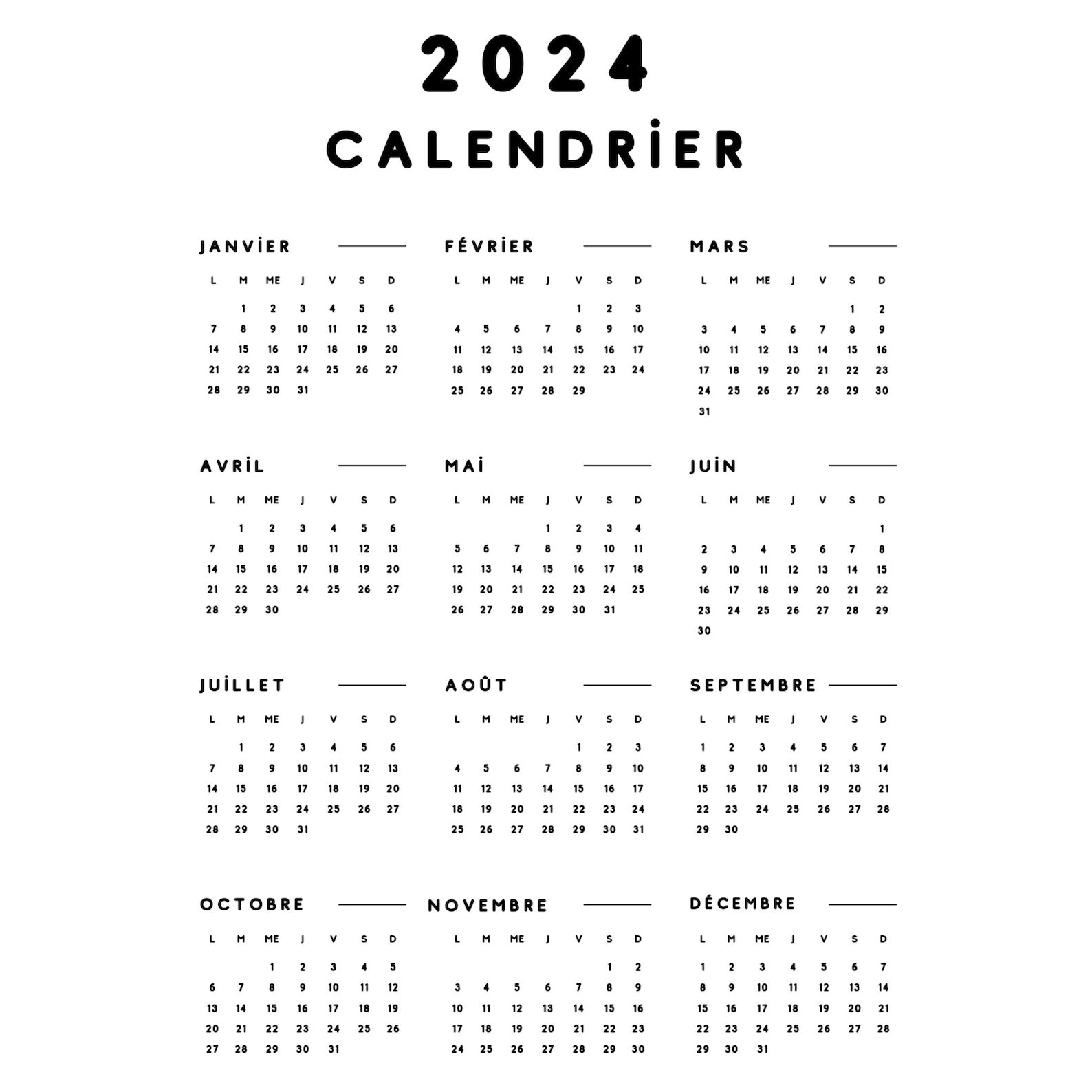 French Calendar, Calendar 2024, 2024 Calendrier Imprimible, Calendrier