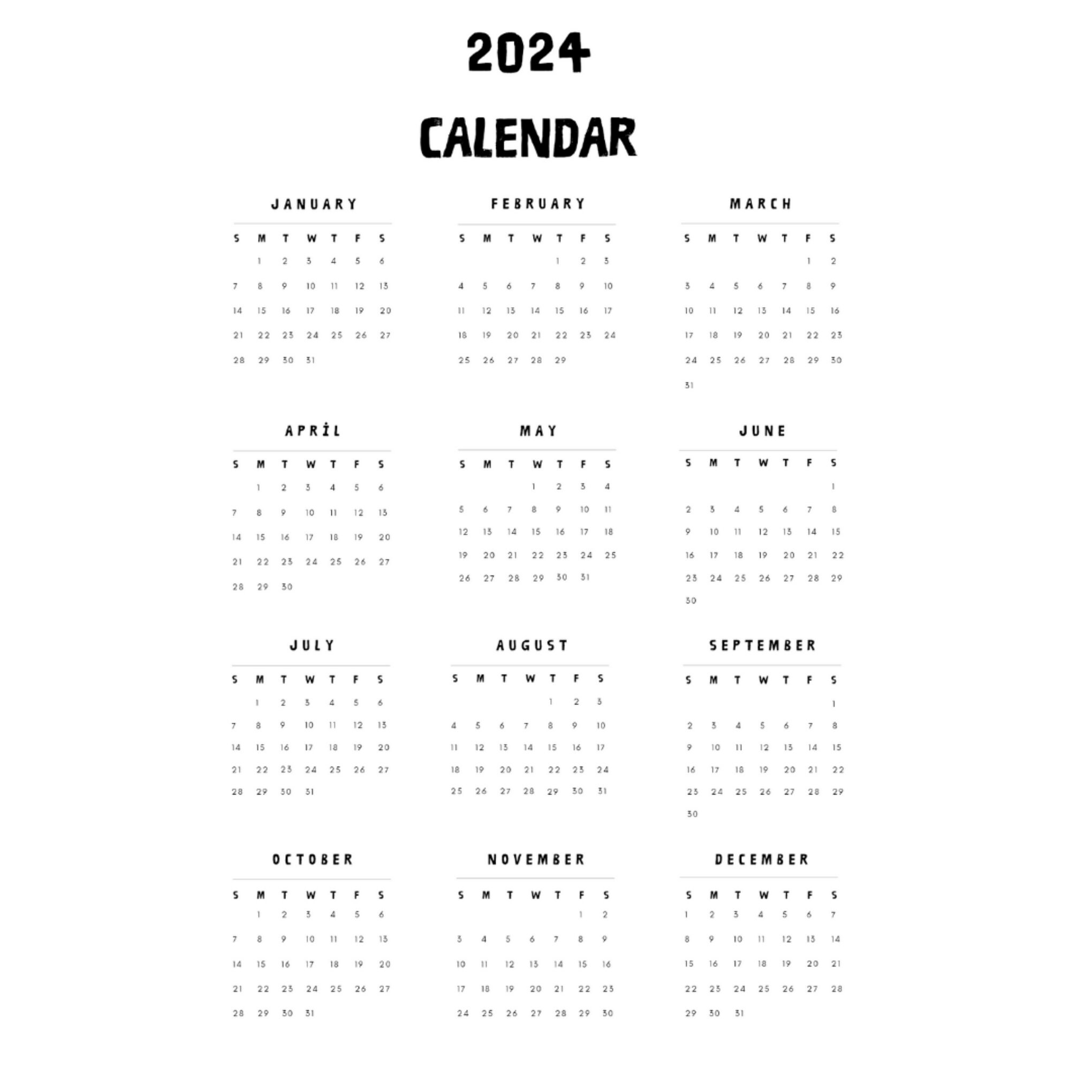 black-calendar-2024-calendar-new-year-calendar-transparent