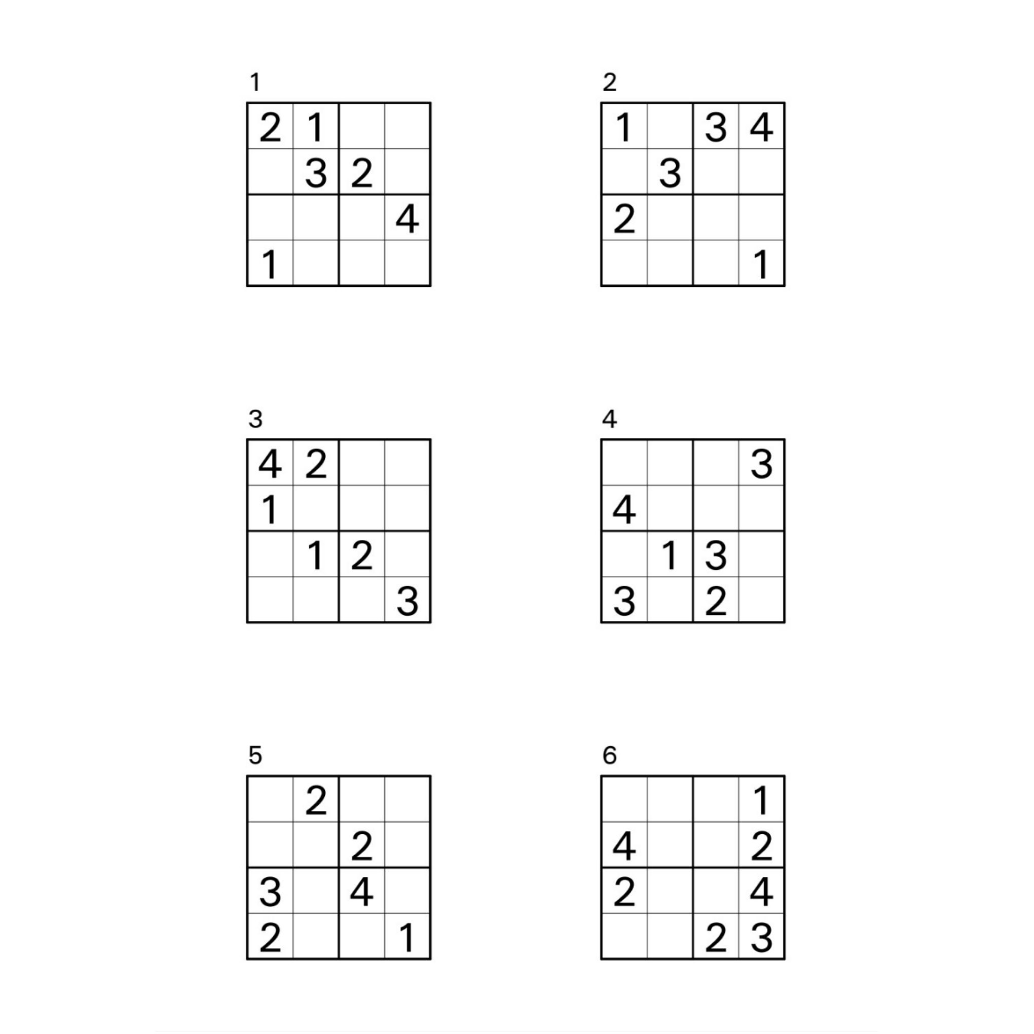 4x4 einfaches Sudoku, 60 Stück Sudoku, Kinder Sudoku, Kinderaktivitäten