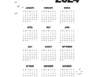 2024 calendar, 2024 calendar png, printable calendar, instant download, vertical calendar