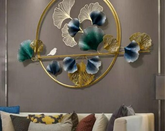 Gold Ginkgo Leaf Metal Wall Art, Modern Floral Sculpture, 40 Inch