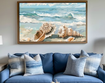 Coastal Wall Art Digital Print - Ocean Waves and Sea Shells Scenery, Beach Decor Instant Download, Ideal Gift for New Homeowners