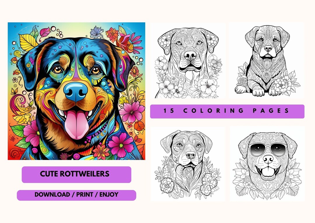 Printable Coloring Pages / Cute Rottweilers / Mandala / Fun - Etsy
