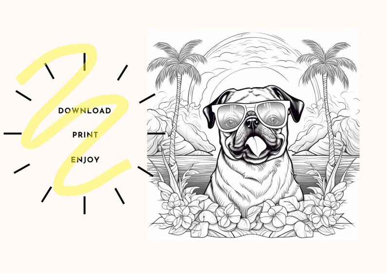 Printable Coloring Pages / Cute Pugs / Mandala / Fun Activity for