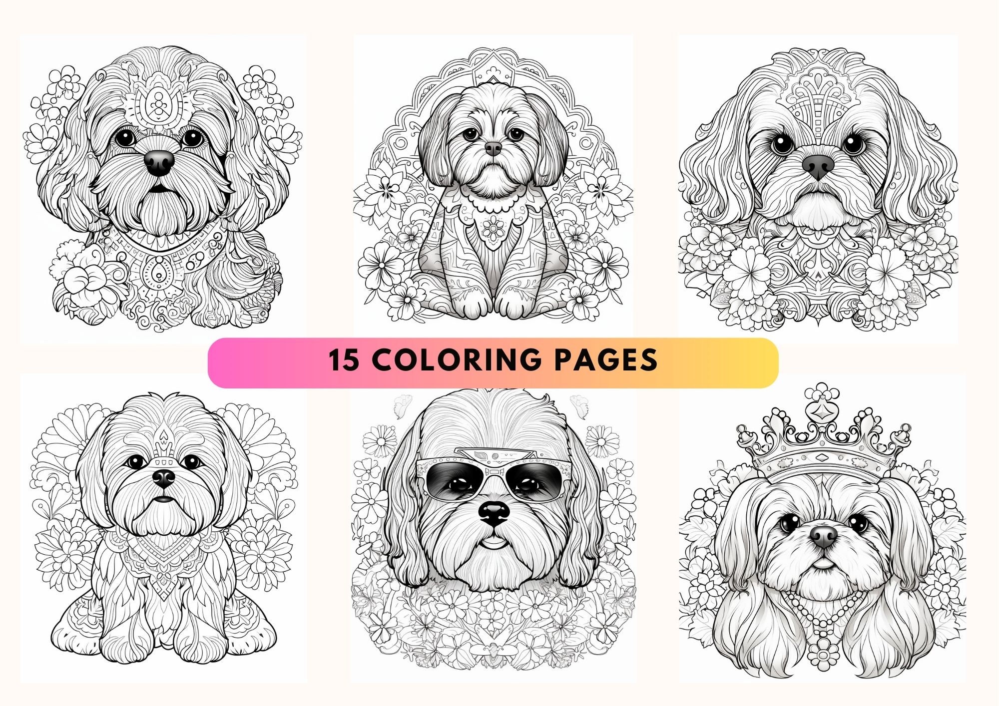 Printable Coloring Pages / Cute Shih Tzus / Mandala / Fun - Etsy