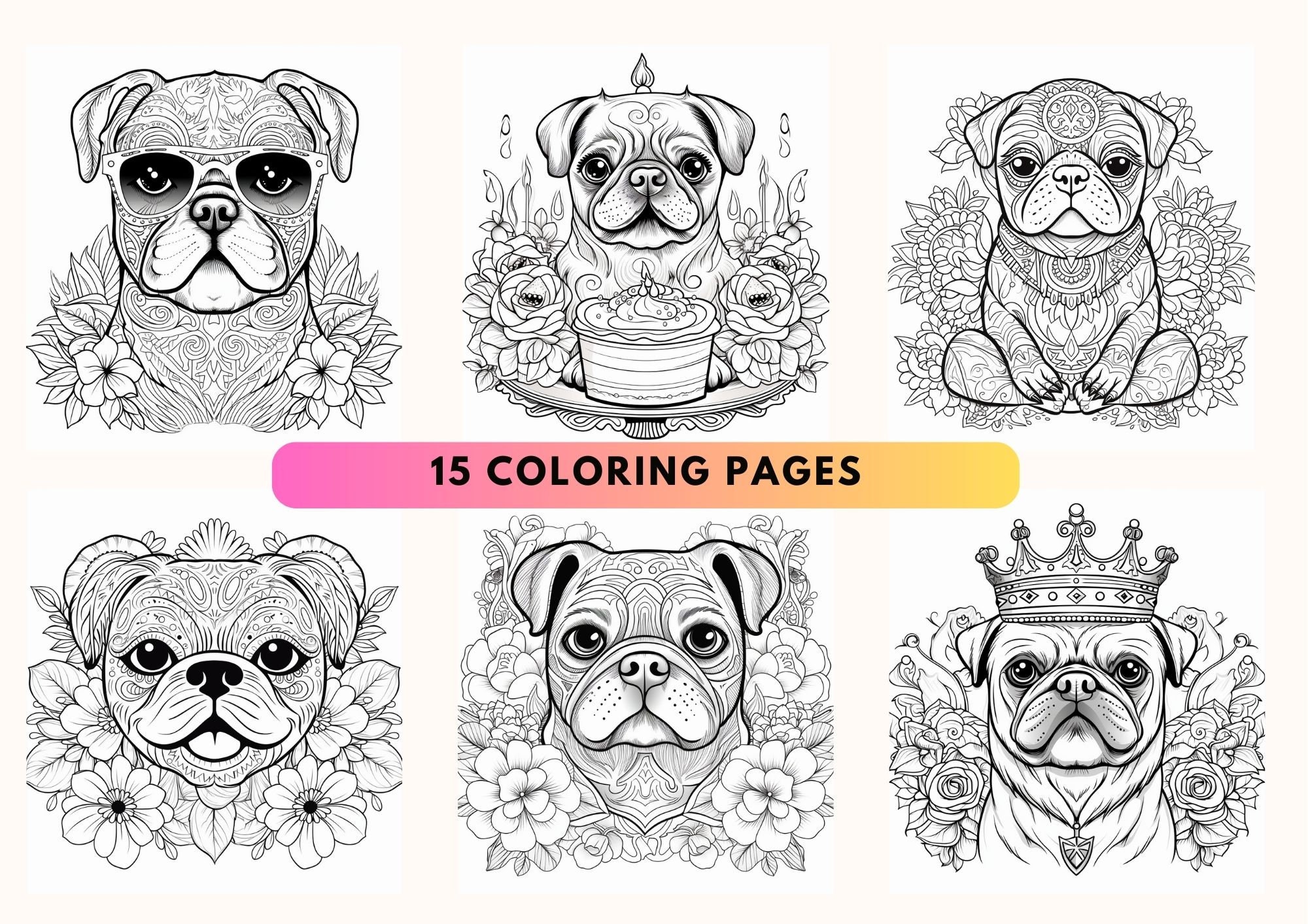 Printable Coloring Pages / Cute Pugs / Mandala / Fun Activity for ...