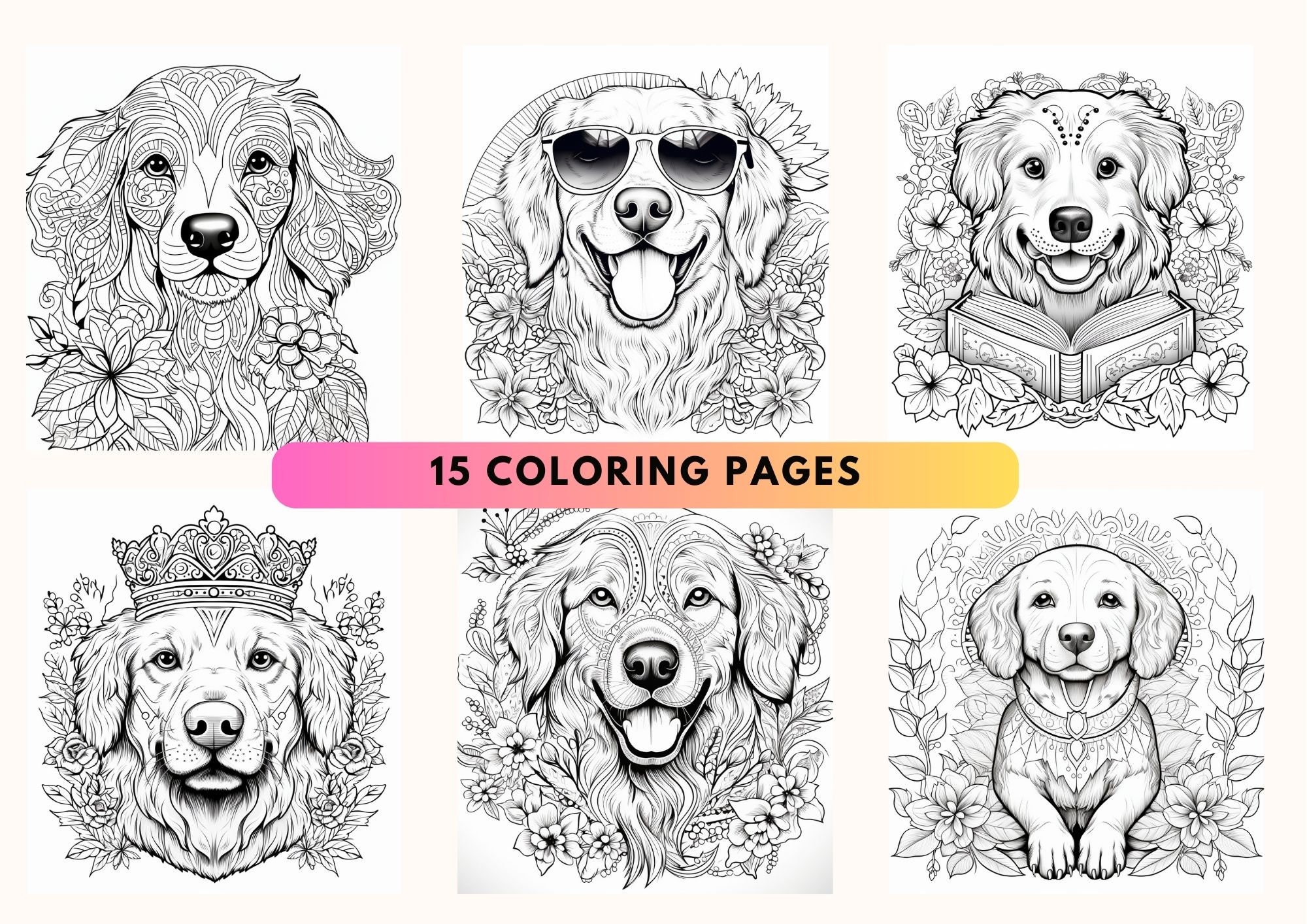 Printable Coloring Pages / Cute Golden Retrievers / Mandala / Fun