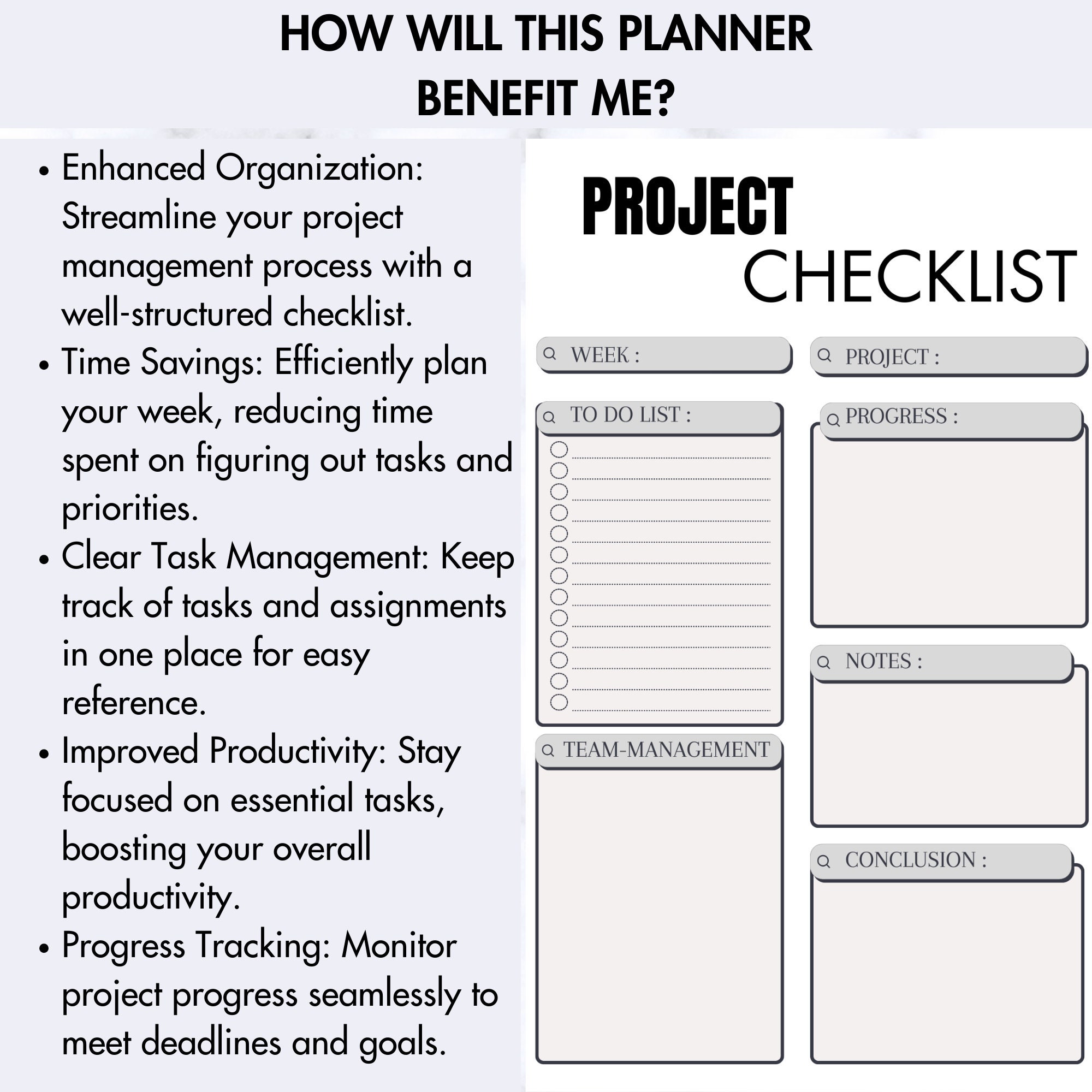 Printable Project Management Checklist Weekly Planner for Office Workers, Business Owners, and ...
