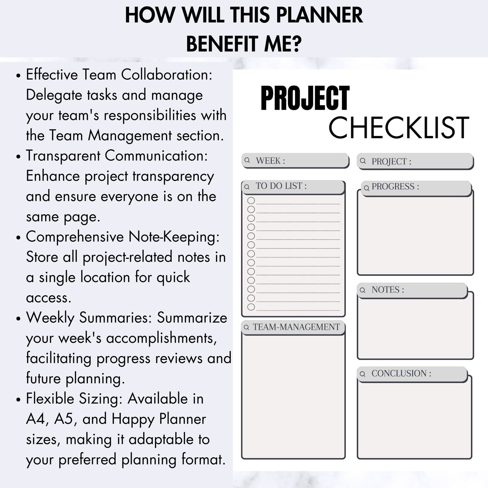 Printable Project Management Checklist Weekly Planner for Office Workers, Business Owners, and ...