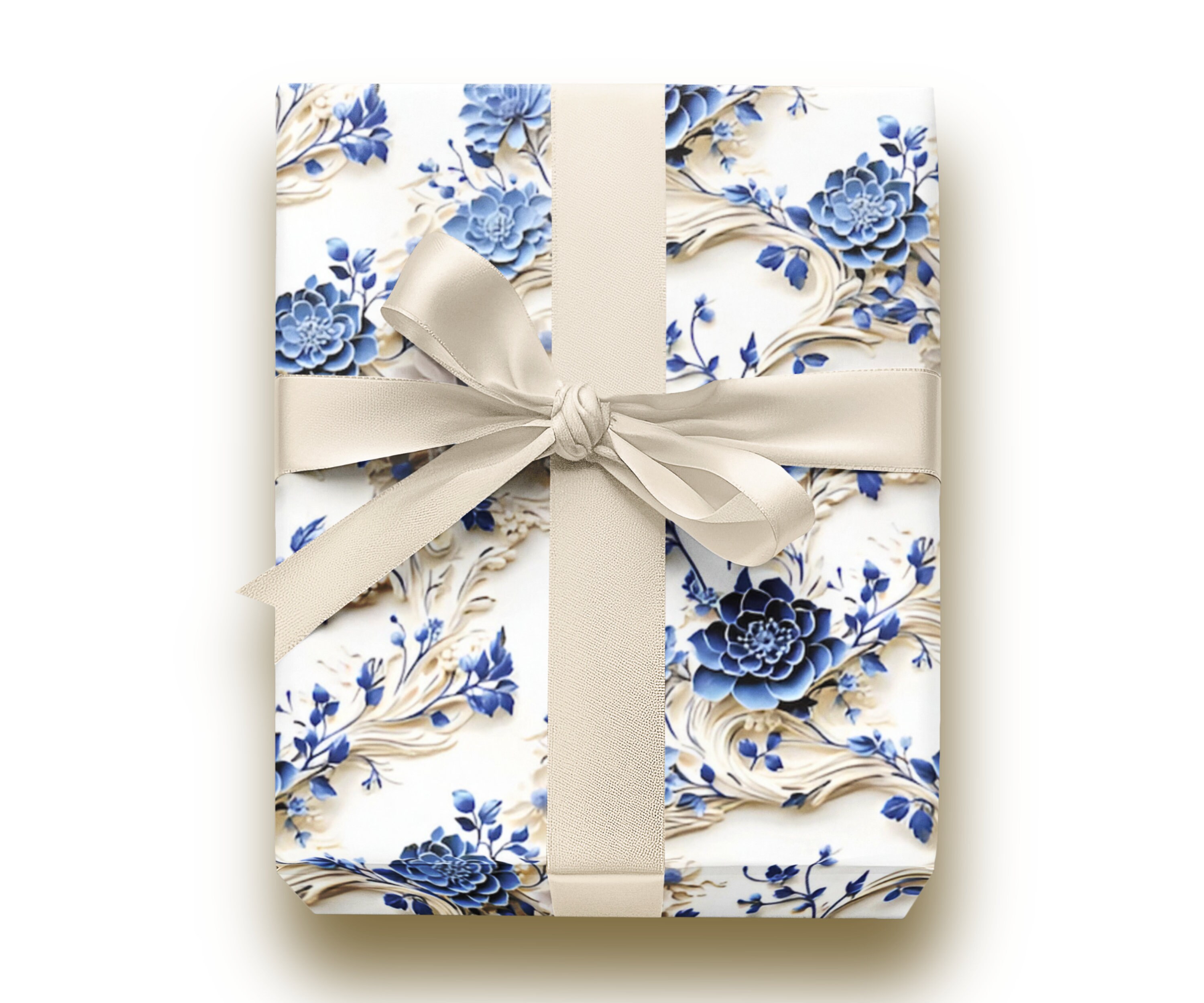 Blue Chinoiserie Floral ceramic Wrapping Paper Roll 