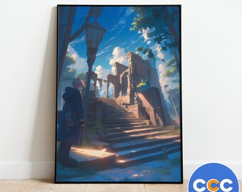 LANDSCAPE POSTER .Ancient Ruins Poster, Studio Ghibli Inspired, Anime poster, Wall Art, Home Decor, Premium Gifts for Him and Her Room