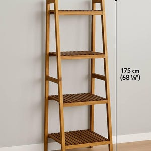 Scaffale a scala in legno, scaffali in rovere, scaffale in legno termotrattato, scaffalatura scandinava, contenitori per bagno, cucina, saloni di bellezza, arredamento per la casa