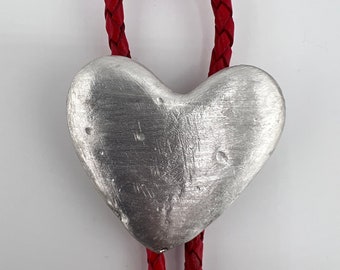 Elegant Pewter Heart Bolo Tie Necklace for Valentines, Marriage Ceremony, Anniversary Gift