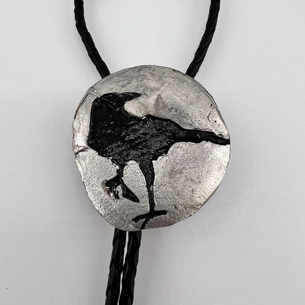 Crow bolo tie handcrafted for adults and kids featuring the elegance of pewter