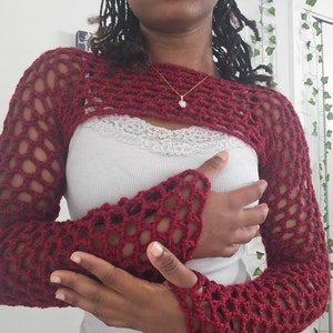 Crochet Mesh Shrug Bolero Long Sleeve