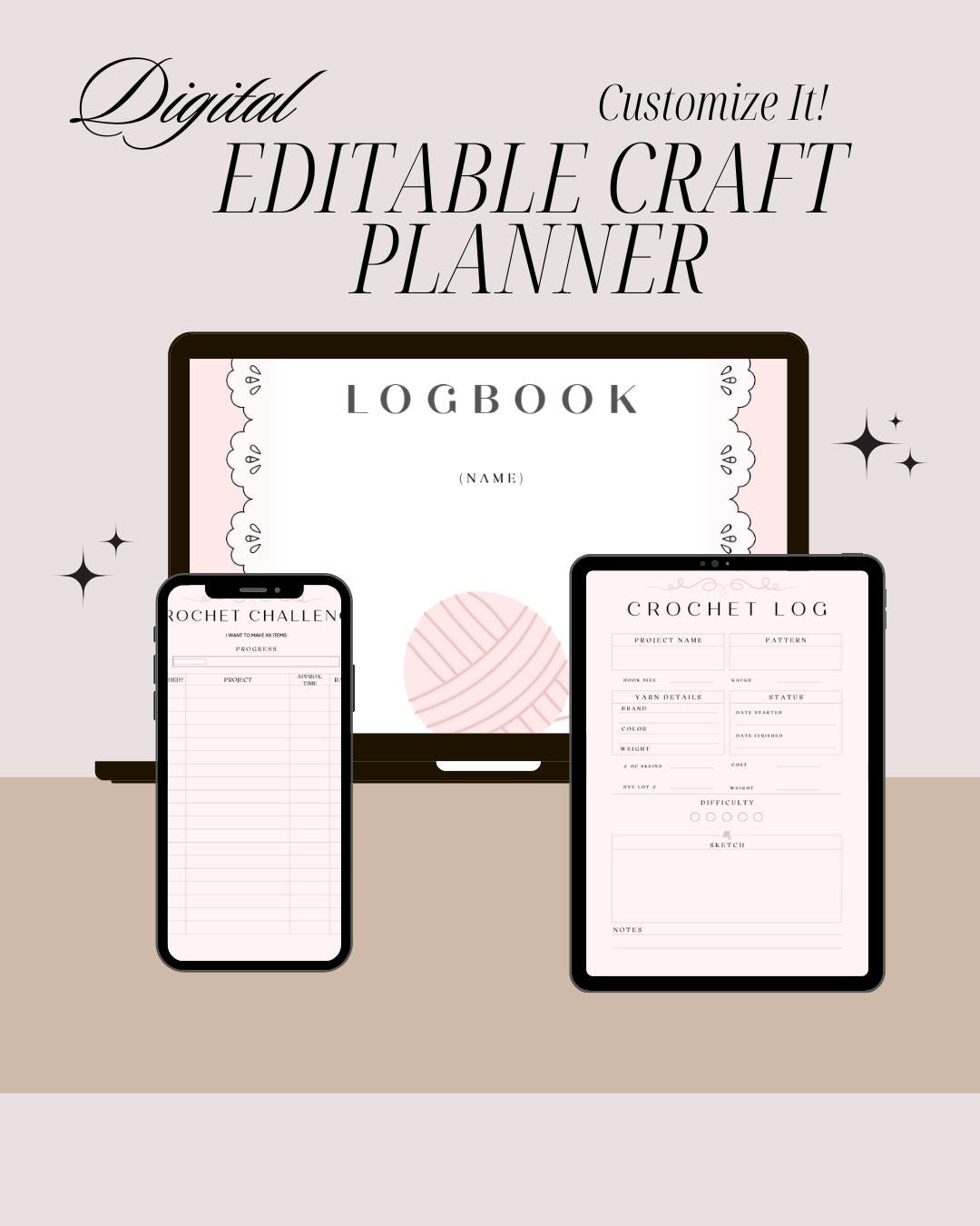 Logbook Craft Crochet Project Planner Craft Logbook Digital Template Project Tracker ...