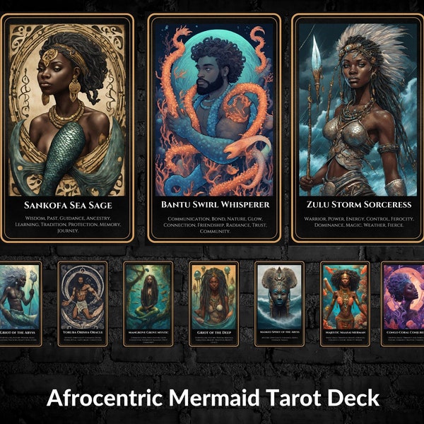 Baraja de Tarot de sirena afrocéntrica / Adivinación panafricana / Imágenes vibrantes y rica tradición