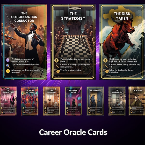 Career Oracle Cards, 100 Unique Yellow & Green Insightful Career Pathway Cards, Intuitive Guidance, Career Coaching