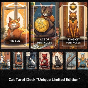 Cat Tarot Deck | Unique Cat-Themed Tarot | Mystical Feline Oracle | 78 Hand-Drawn Cards