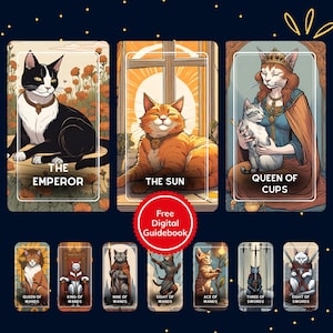 Jeu de tarot des chats – Oracle félin mystique de 78 cartes pour les amoureux des chats | Cadeau d'art fantaisiste dessiné à la main