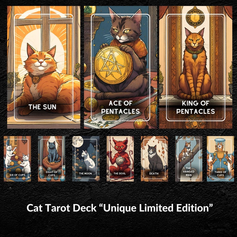 Cat Tarot Deck Unique Catthemed Tarot Mystical Feline Oracle 78 Handdrawn Cards Etsy
