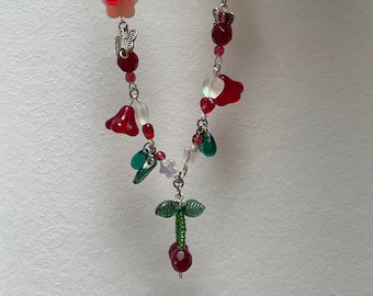 cherry necklace - handmade w/ glass beads