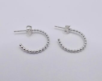 Sterling Silver Beaded Hoop Earrings | Hoop Studs | Silver Beaded Hoop Studs | Minimalist Hoops | Small Hoop Earrings | Handcrafted UK