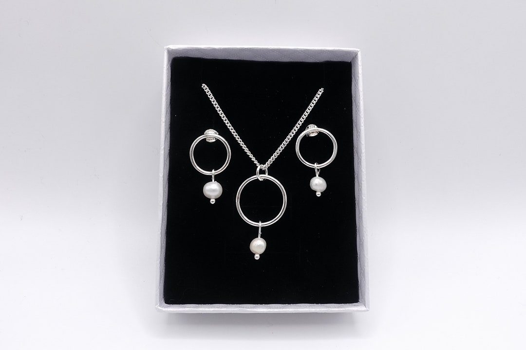 Pearl Drop Necklace & Earrings | Sterling Silver Pearl Drop Set ...