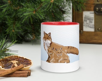 Heartwarming Christmas Fox Family Mug with inside color – A Cozy Blend of Artistry and Festivity!