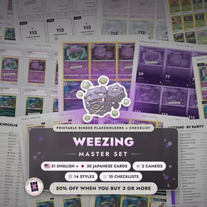 Weezing Master Set Placeholders + Checklist | 31 EN + 30 JP Cartas Pokémon + Cameos | Imprimible (Descarga Digital)