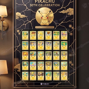 Pikachu 30 Aniversario Marco Kintsugi Gold | Póster de Cartas Pokémon 24x36 | 30 Cartas Pikachu 023-052 | Descarga Digital
