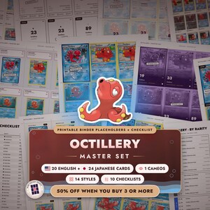 Octillery Master Set Binder Placeholders + Checklist | 20 EN + 24 JP Pokemon Cards + Cameos | Printable Inserts (Digital Download)