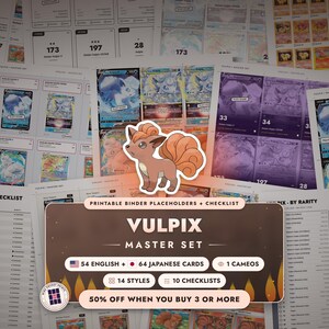 Vulpix Master Set Binder Placeholders + Checklist | 54 EN + 64 JP Pokemon Cards + Cameos | Printable Inserts (Digital Download)