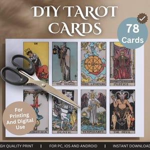 DIY Tarot Cards | 78 Rider-Waite Deck for Beginners & Experienced Readers and Witches | Printable Digital Witchy Tarot