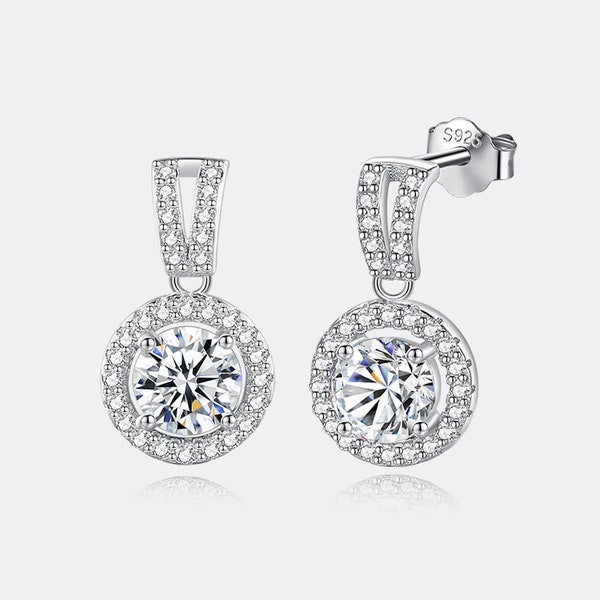 Moissanite Earrings 925 Sterling Silver, 1ct with Certificate. Perfect for brides or casual