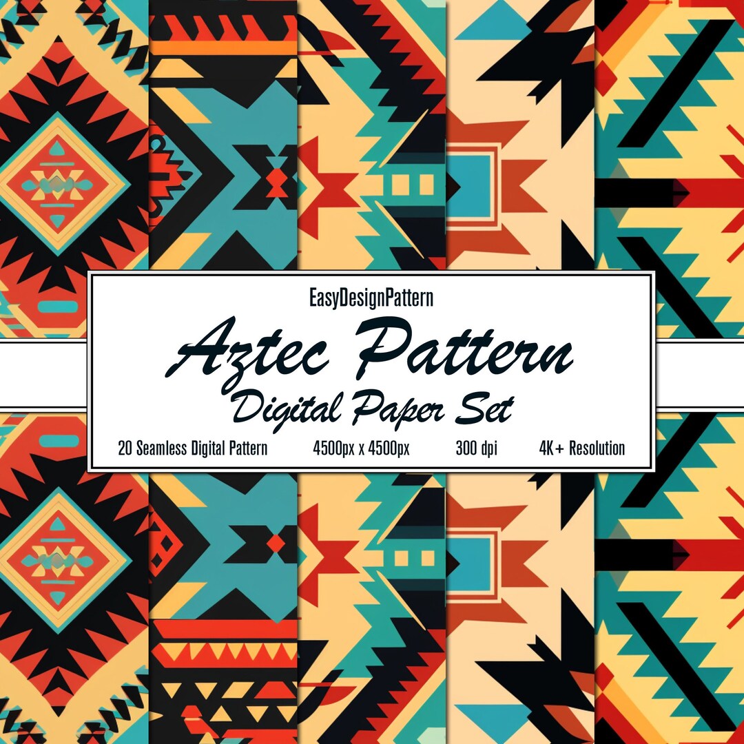 Aztect Paper Aztec Digital Paper Set: 20 Seamless Patterns for Arts & Crafts ...