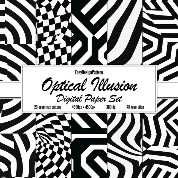 Optical Illusion Digital Paper Set: 20 Mesmerizing Patterns for Crafts & Design