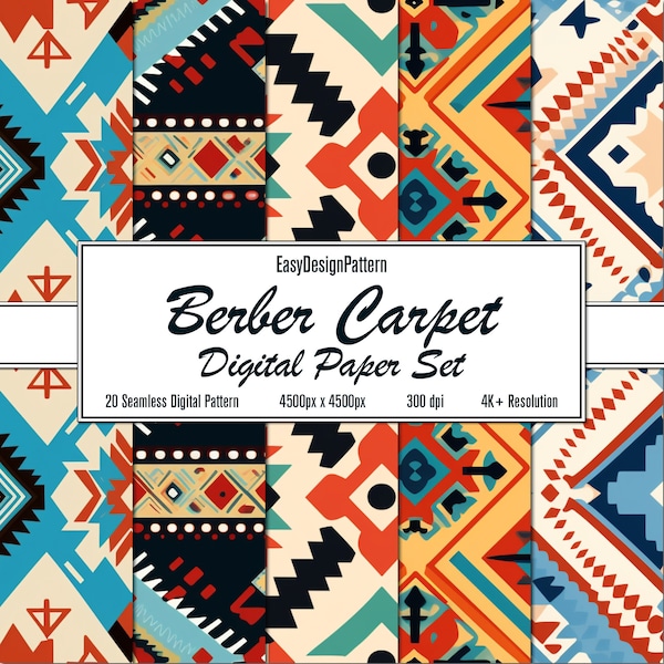 Berber Carpet Digital Scrapbooking Paper: 20 Traditional Seamless Patterns for Arts & Crafts, Mohawk Rug, Instant Download, Commercial Use