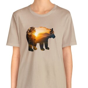 Wilderness Bear Unisex Jersey Short Sleeve Tee, Outdoor Tee, Camping Shirt, Sunset T Shirt, Wildlife T-Shirt, Hiking Outdoors Tree Shirt