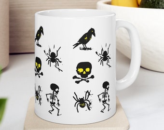 Halloween-keramisk mugg 340 g, dödskallemugg, skelettmugg, spindelmugg, Halloween-temamugg