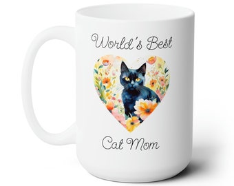 World's Best Cat Mom Ceramic Mug 15oz, Cat Lover Gift, Cat Mug, Kitty Cat Coffee Mug, Kitten Ceramic Mug, Cat Mom Gift, Cute Cat Mug