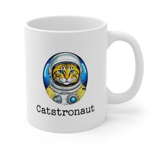 Catstronaut keramische mok 11oz, kattenmok, kattenliefhebber cadeau, kattenkoffiemok, astronautenmok, astronaut cadeau, keramische kat mok, BPA-vrij