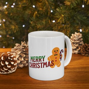 Merry Christmas Gingerbread Man Ceramic Mug 11oz, Christmas Mug, Holiday Mug, Coffee Mug